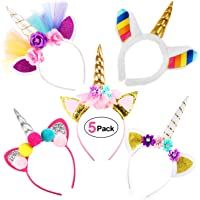 Yosemy 5 Unids Vendas del Unicornio-Oro y Plata Unicornio Perlas Florales Vendas del Pelo Aros del Pelo Fuentes del…